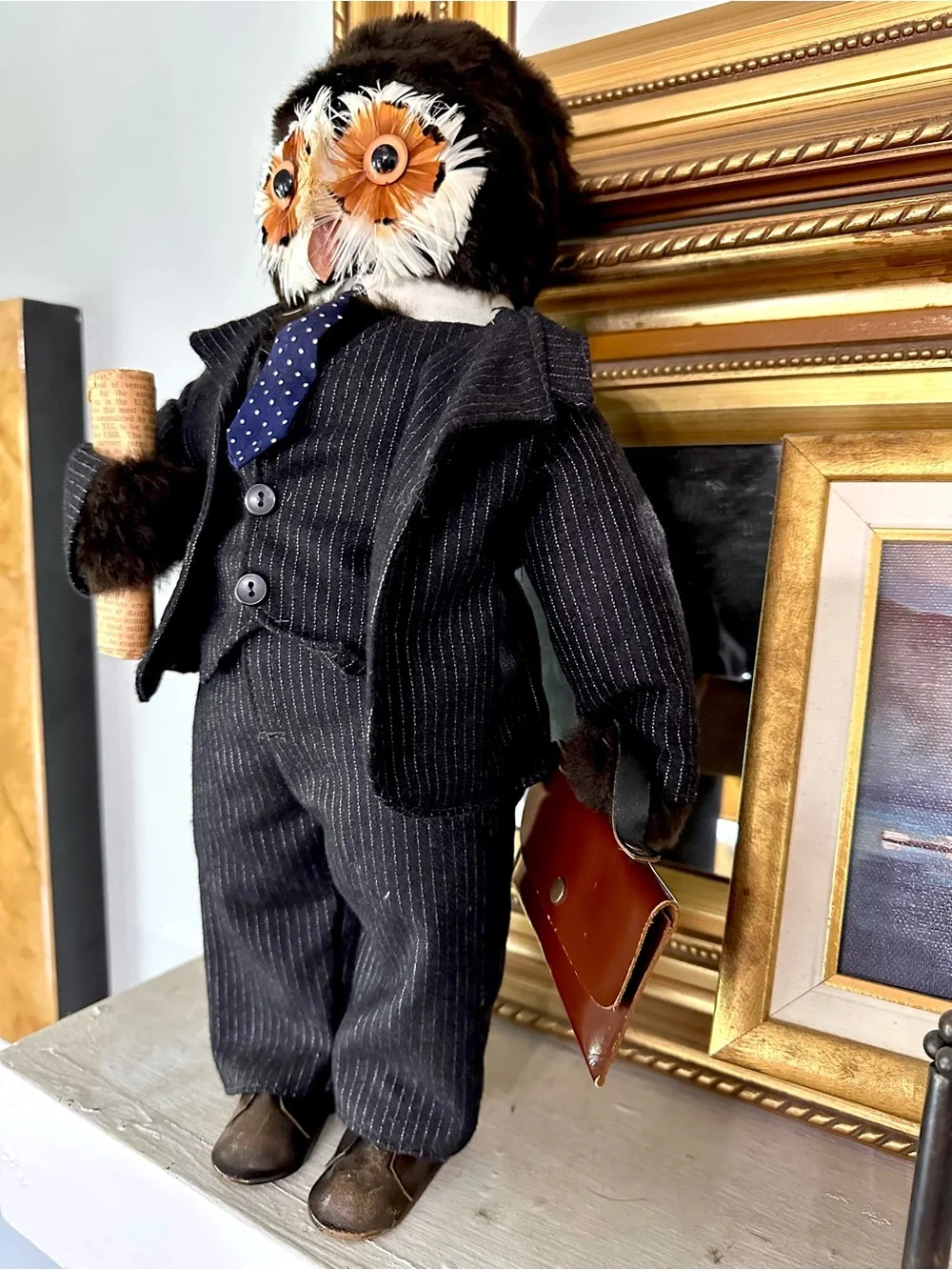 Vintage London Owl Company Anthropomorphic Owl Stockbroker Collectible Doll